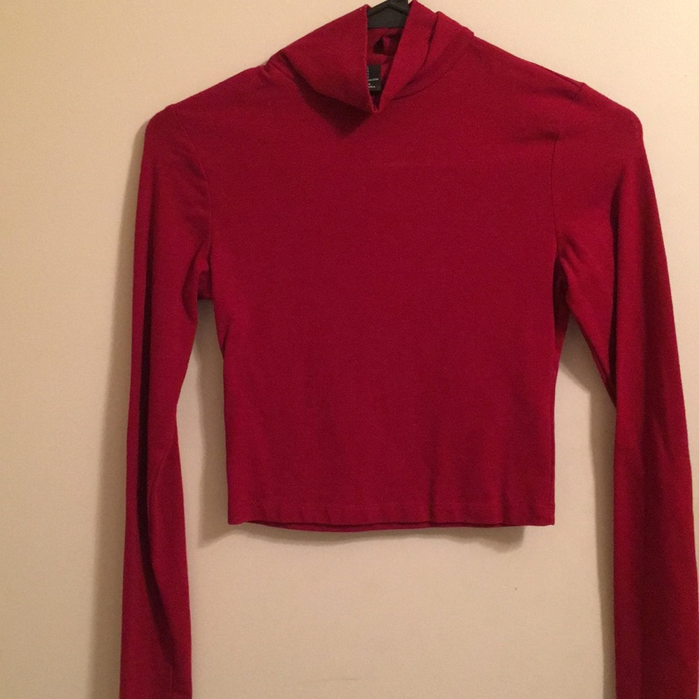 Red Turtleneck Long sleeve crop top